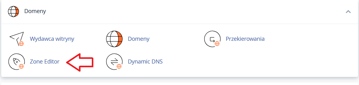 1.	Odnajdź w cPanel edytor stref DNS